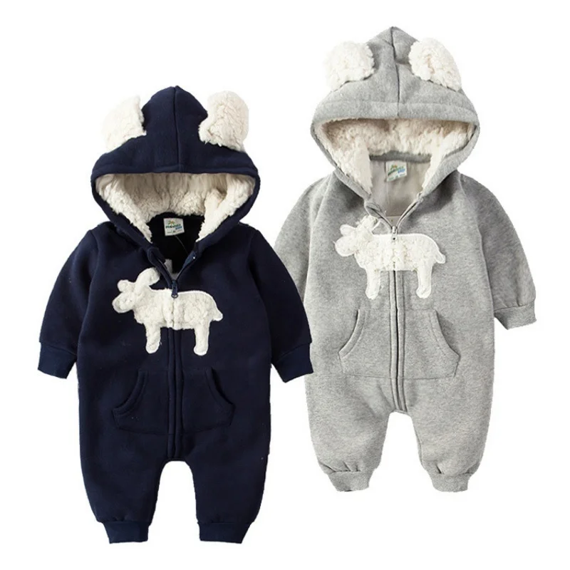 Autumn Newborn Baby Rompers Infant Winter Clothes Baby Boy Girl Jumpsuit Hooded Costume Suit Thick Warm Toddler Outerwear