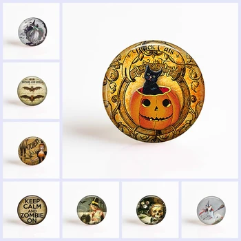

5Pcs/lot 25mm Round Handmade Halloween Witch Pumpkin Bat Photo Glass Cabochons & Glass Dome Cover Pendant Cameo Settings