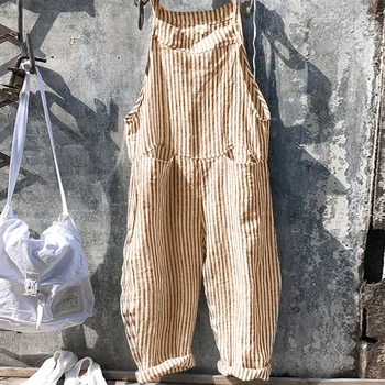 

Women Overalls Striped Pants Straps Loose Women Jumpsuit Wide Leg Trousers Streetwear Fashion Plus Size Woman Loose Romper