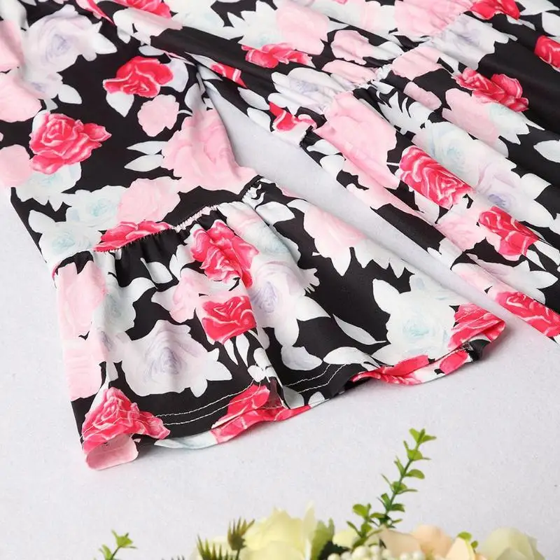 Модное платье с цветочным принтом для родителей и детей семейная одежда в стиле бохо для мамы и дочки детская одежда платье с оборками и принтом на одно плечо