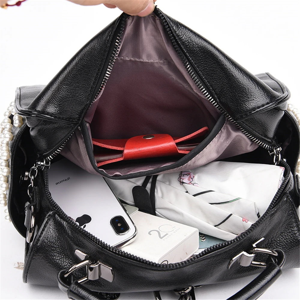 Новая мода жемчужные женские сумки высокого качества мягкий кожаный рюкзак изысканные роскошные сумки через плечо для женщин Mochila Feminina