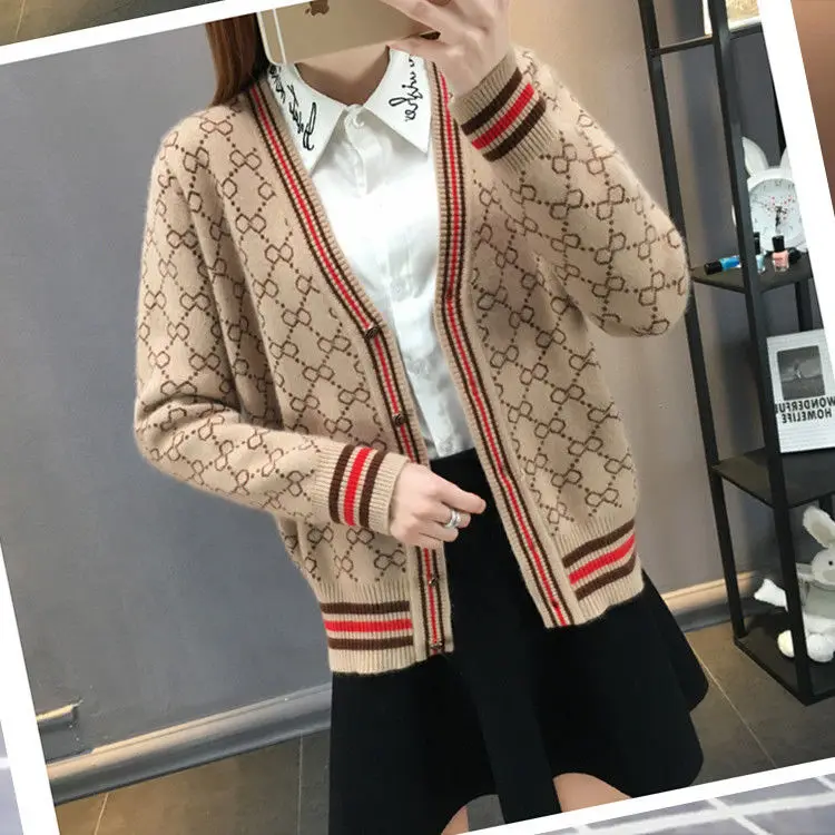 

Spring 2020 new knitwear cardigan women's Jacquard versatile Korean style loose sweater cardigan women's coat top