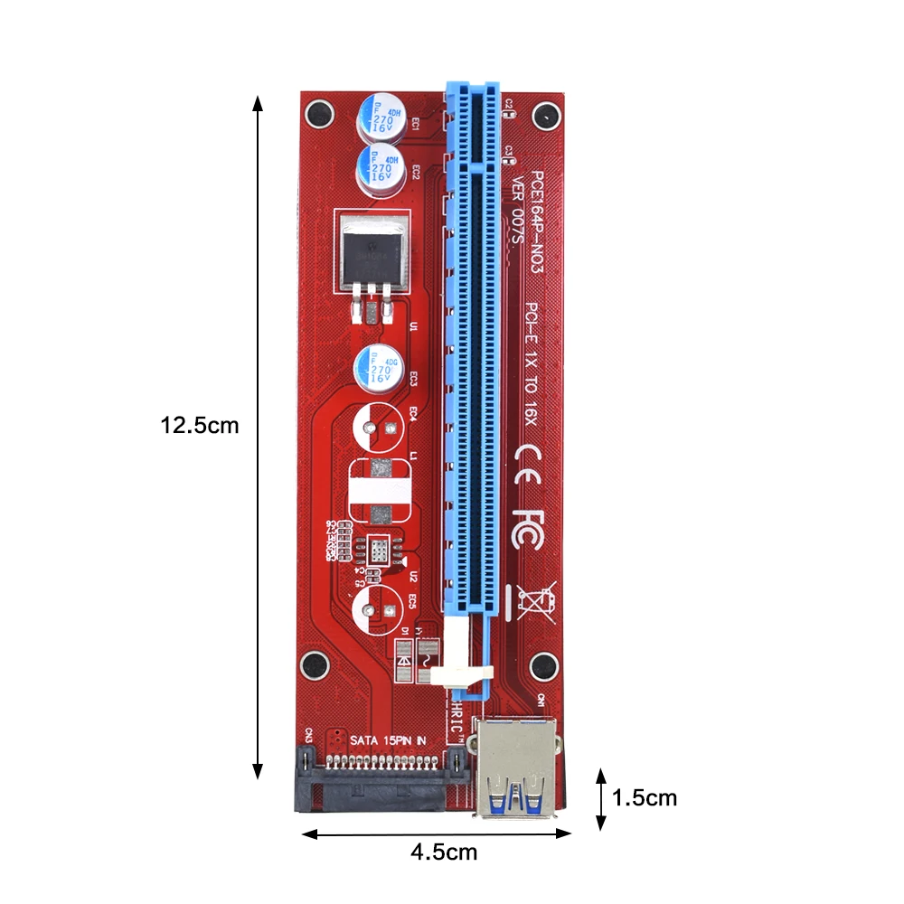 Mini PCI-E to PCI Express 1x to 16x Extender Riser video external graphics Card Adapter 6Pin Power Cable for Bitcoin BTC Mining