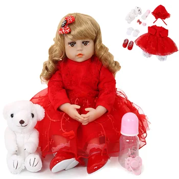 

48CM Reborn Baby Doll Girl Lifelike Silicone Dolls Baby Red Dress Newborn Princess Toddler Toys For Kids Bonecas Birthday Gift
