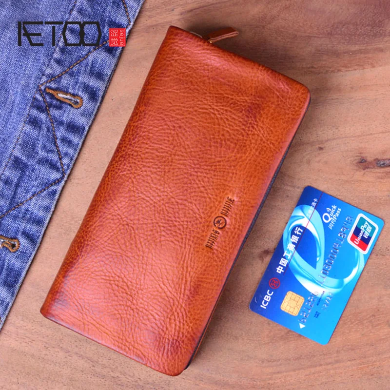AETOO, натуральная кожа,, ручной работы, мужской кошелек, морщинистый, мягкий, мужской, s, кошелек, кожа, Ретро стиль, молния, длинный, клатч, кошелек, мужской
