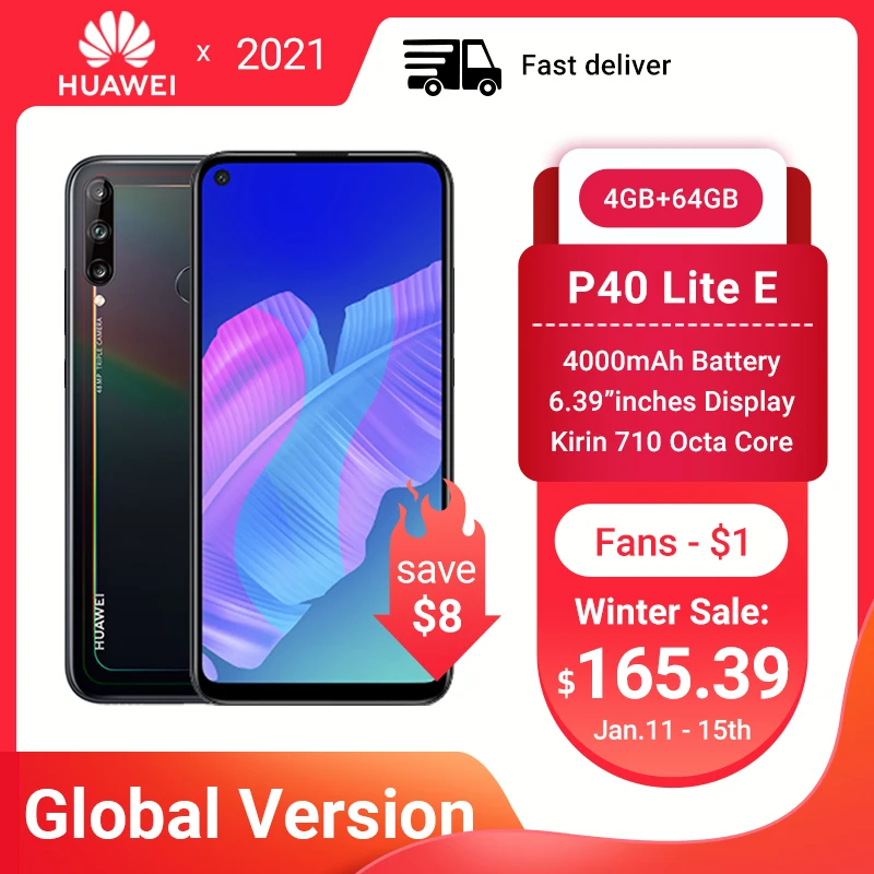 Global Huawei P40 Lite E Smartphone Nfc Versie 4 + 64 Gb Triple Camera 48 Mp Ai Camera 6.39 "fhd Scherm Kirin 710 Octa Core