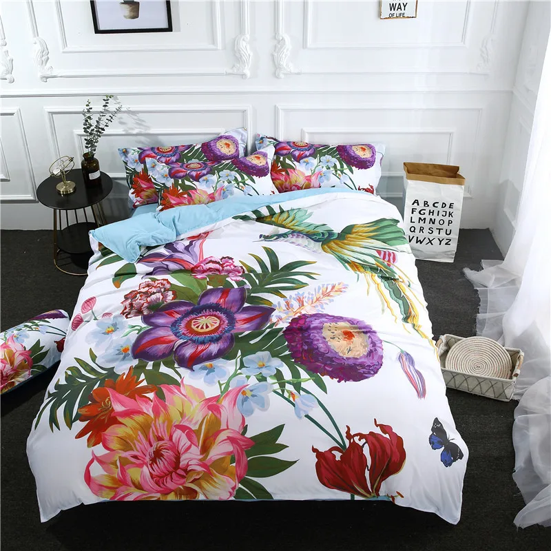 

3D Coloured flowers Bedding Set Quilt Cover Pillow Case Bed Sheet Queen Size polyester soft duvet cover Bedclothes