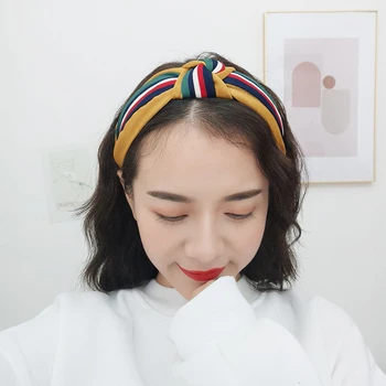 

Korean 2020 New Hair Accessories Hair Hoop For Women Girl Trendy Fashion Contrast Color Stitching Knotted Wide-brimmed Head Hoop