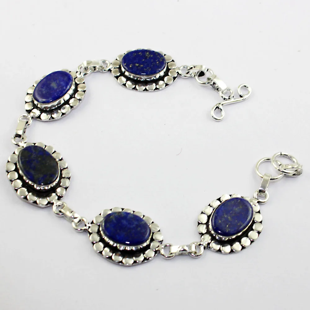 Браслет из лазурита Серебряная накладка над медью, 20,8 см, B1443