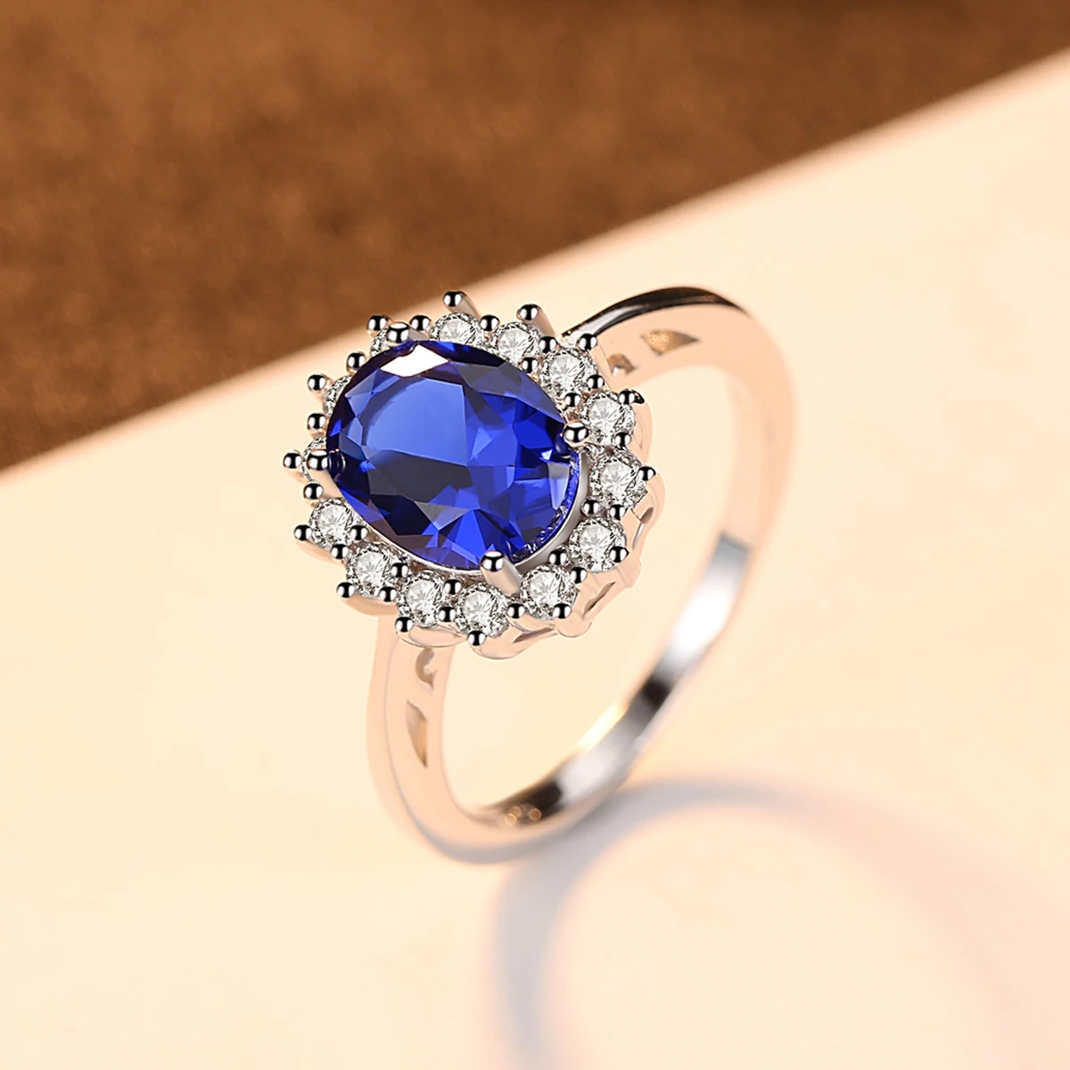 Gem&Time, элегантные сапфировые кольца с голубой короной, 925 пробы, серебряные, принцесса, овальные драгоценные камни, обручальное кольцо на палец для женщин, хорошее ювелирное изделие - Цвет камня: 925 Silver