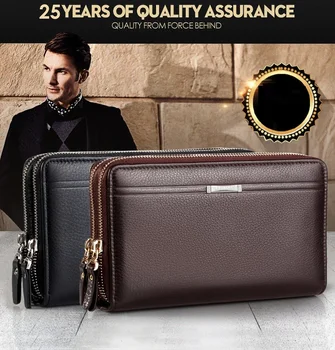 

Brand Long Wallet Men Double Zipper Coin Pocket Purse for men clutch business Male zipper Vintage Large Wallets Purse