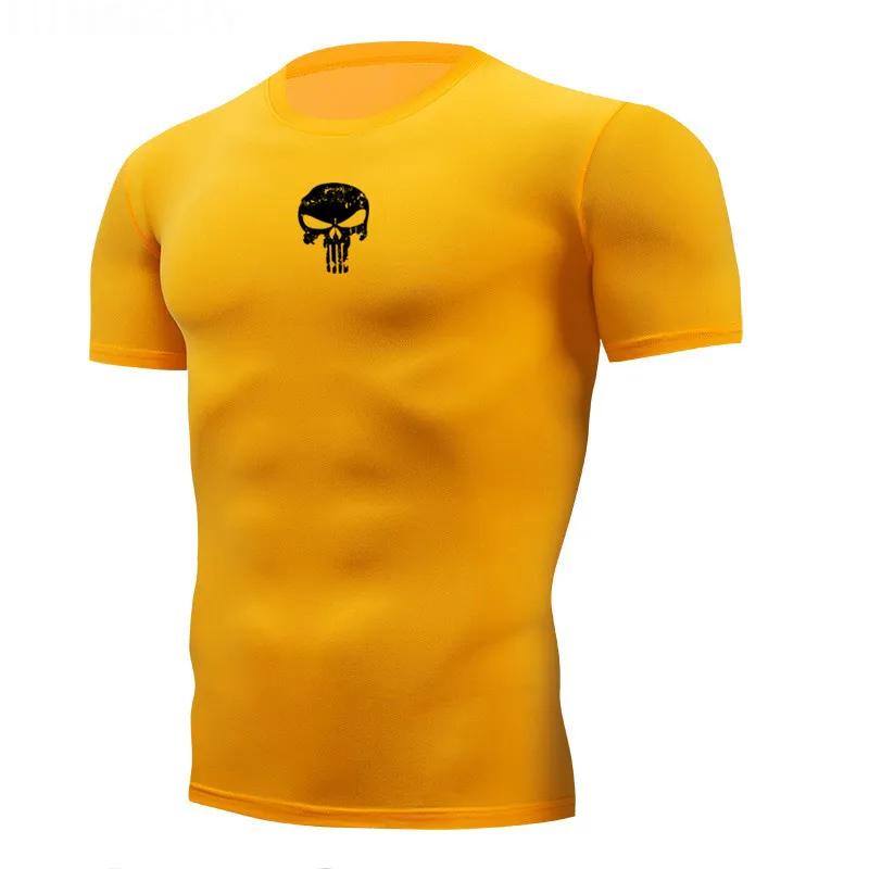 Каратель Спортивная футболка для спортзала Мужская футболка с коротким рукавом мужская компрессионная футболка колготки для бега фитнес футболка ММА топы с черепами - Цвет: Photo Color