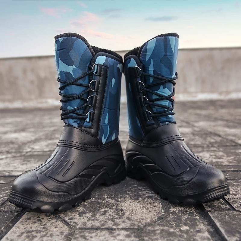 Зимние мужские ботинки на меху; теплые плюшевые зимние ботинки до середины икры; мужская повседневная рабочая обувь для рыбалки и дождя; Водонепроницаемая камуфляжная обувь