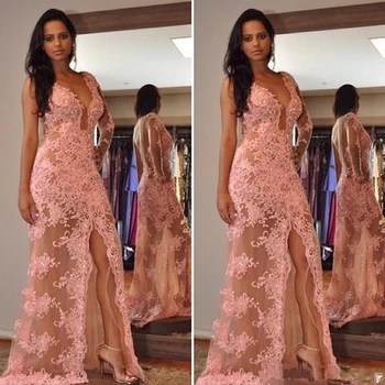 

Sexy Deep V-neck Mermaid Prom Dress 2020 A-line Tulle Appliques Beaded Backless Women Long Formal Evening Dresses