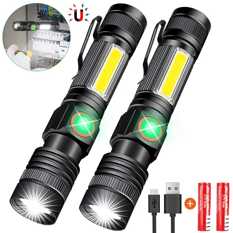 

12000Lm USB rechargeable LED flashlight 4 lighting mode zoom T6+Cob torch rear magnet for maintenance camping use 18650 battery