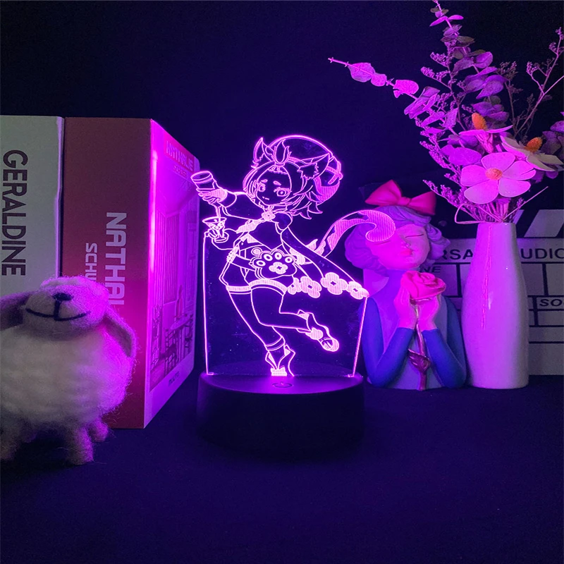 Genshin Impact Diona 3D Lamp Led Cartoon Night Light Anime Bedroom Decor Bedside Change Colorful Touch Nightlight Kid Girl Gift night light for bedroom