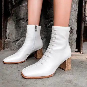 

SaraIris Genuine Leather Ladies Fashion Chelesea Boots High Heels Zipper Ankle Boots 2020 Solid Designer Winter Shoes Woman