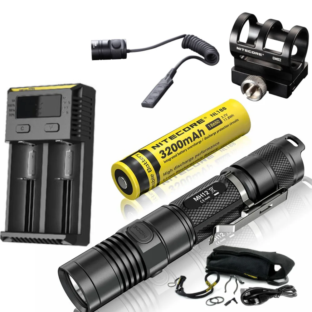 NITECORE 1000 люмен MH12 MH12W XM-L2 U2 светодиодный Перезаряжаемые фонарик поиск спасения Портативный фонарь 18650 Батарея+ GM02+ RSW1 - Испускаемый цвет: NL1832 i2 GM02 RSW1