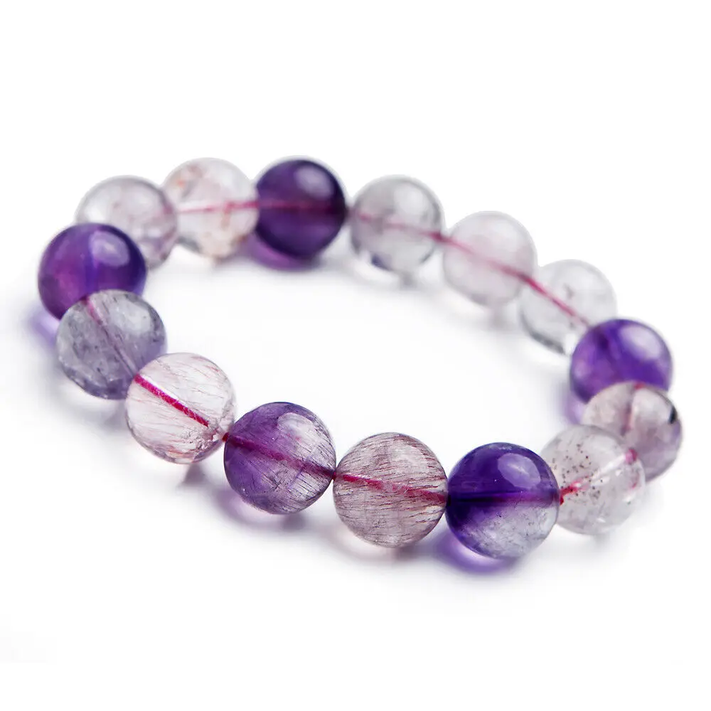 

Top Quality Natural Super Seven 7 Lepidocrocite Quartz Rutilated Crystal Bracelet 13mm Women Men Round Bead AAAAA