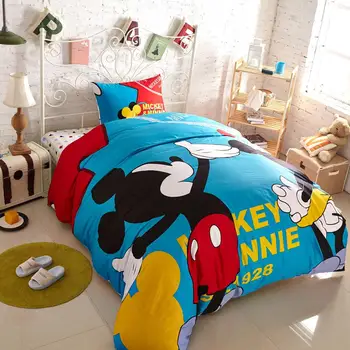 

blue Mickey Mouse Bedding set Twin size Bed Linens Single Bedspread for Kids Bedroom Cotton Duvet Covers 3pc Boys Home Textile