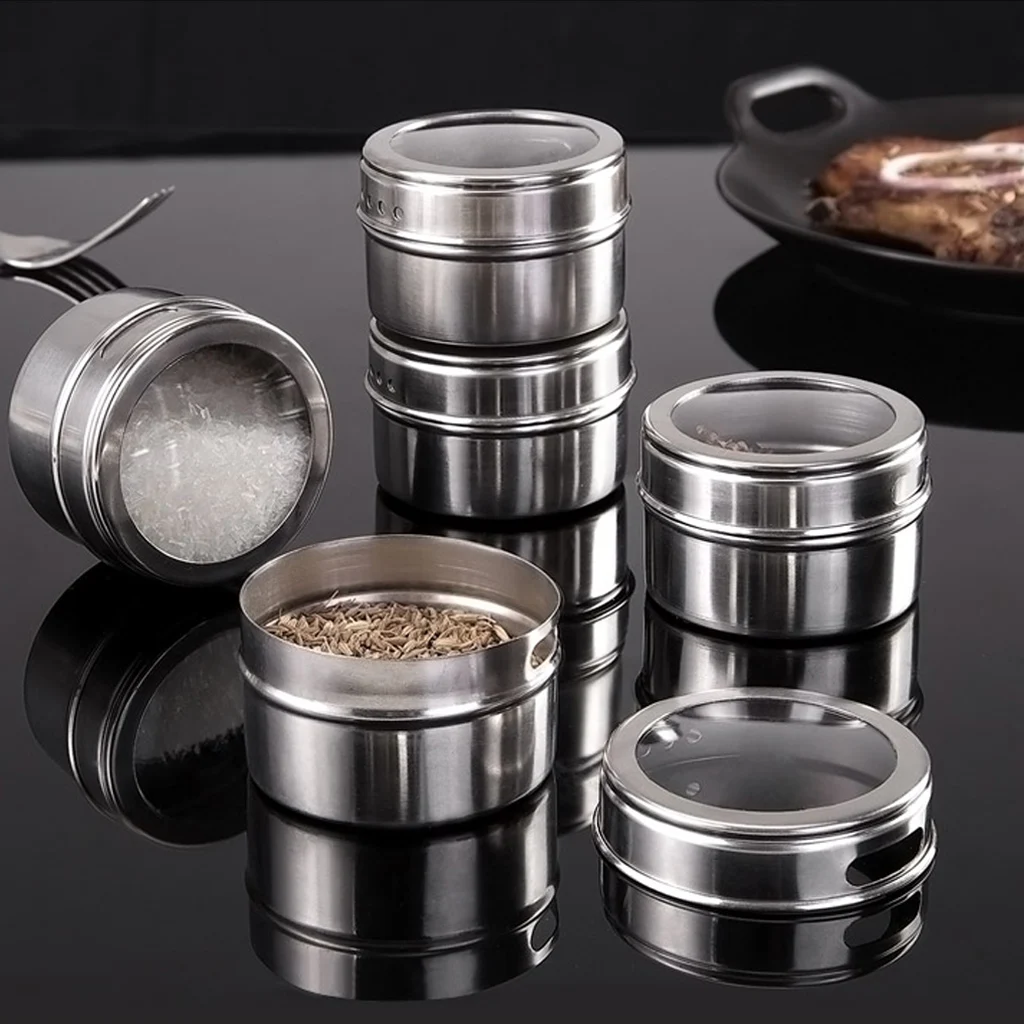

4PCS/6PCS Magnetic Spice Jar Stainless Steel Spice Tins Salt And Pepper Container Seasoning Sprays Tools For Kitchen Outdoor