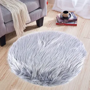 

Round Faux Fur Rug Soft Fluffy Anti-Skid Carpet Chair Cushion Cover Sofa Pad Nursery Rug For Home Living Room