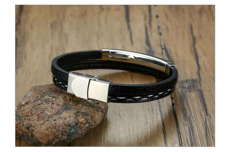 Многослойные кожаные браслеты для мужчин и женщин, настраиваемый гравировальный браслет из нержавеющей стали, повседневный персонализированный браслет