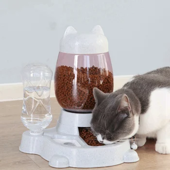 

Pet cat feeder automatic water dispenser with pet automatic gravity bottle dish rack feeder to prevent dumping of cat food bowl