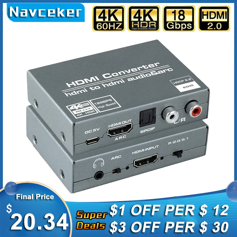 Экстрактор аудио Navceker HDMI 2 0 4 к 60 Гц YUV4:4:4 HDR | Электроника