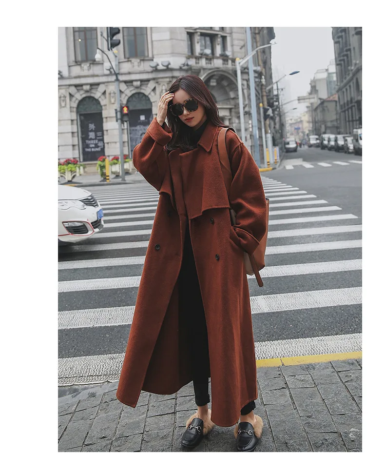 Осень Зима Новая Корейская версия очень длинное шерстяное пальто выше лодыжки женские пальто зимние длинные модные шерстяные куртки для женщин