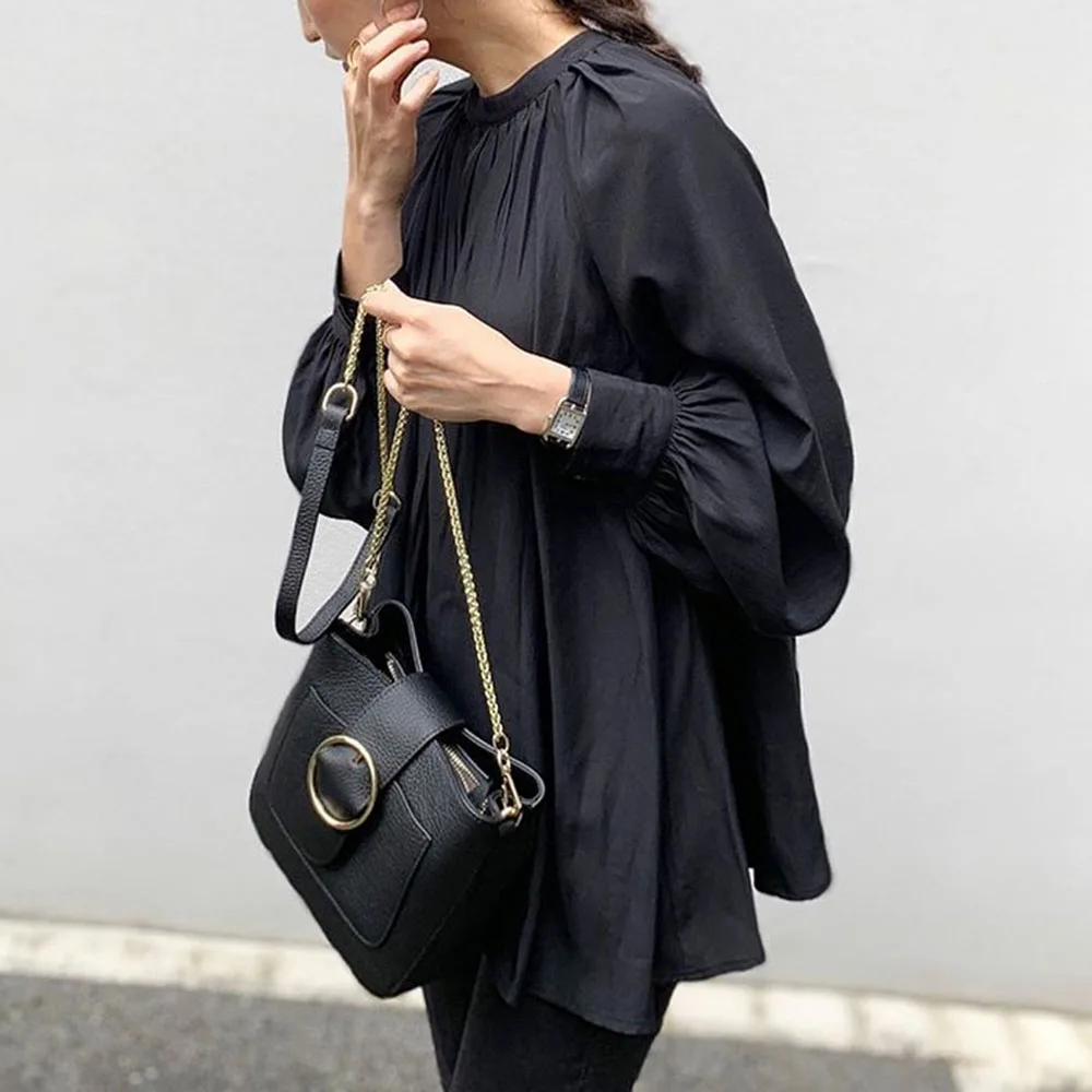 

Spring Long Sleeve T-shirt Solid Black Office Ladies Elegant Korean Basic Loose Women Pullover Tops Tees Oversize Minimalist