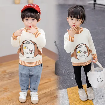 

Unisex Pullover Sweater Boys and Girls Knitted Sweater Shark Print Kids Sweaters Preppy Style Child Kids Knitting Pullover Tops