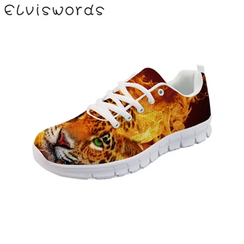 

ELVISWORD Animal flame Printed Women Flat Shoes Ladies Fashion Style Lace-up Sneaker Shoes for Girls Cute Breathable Footwear
