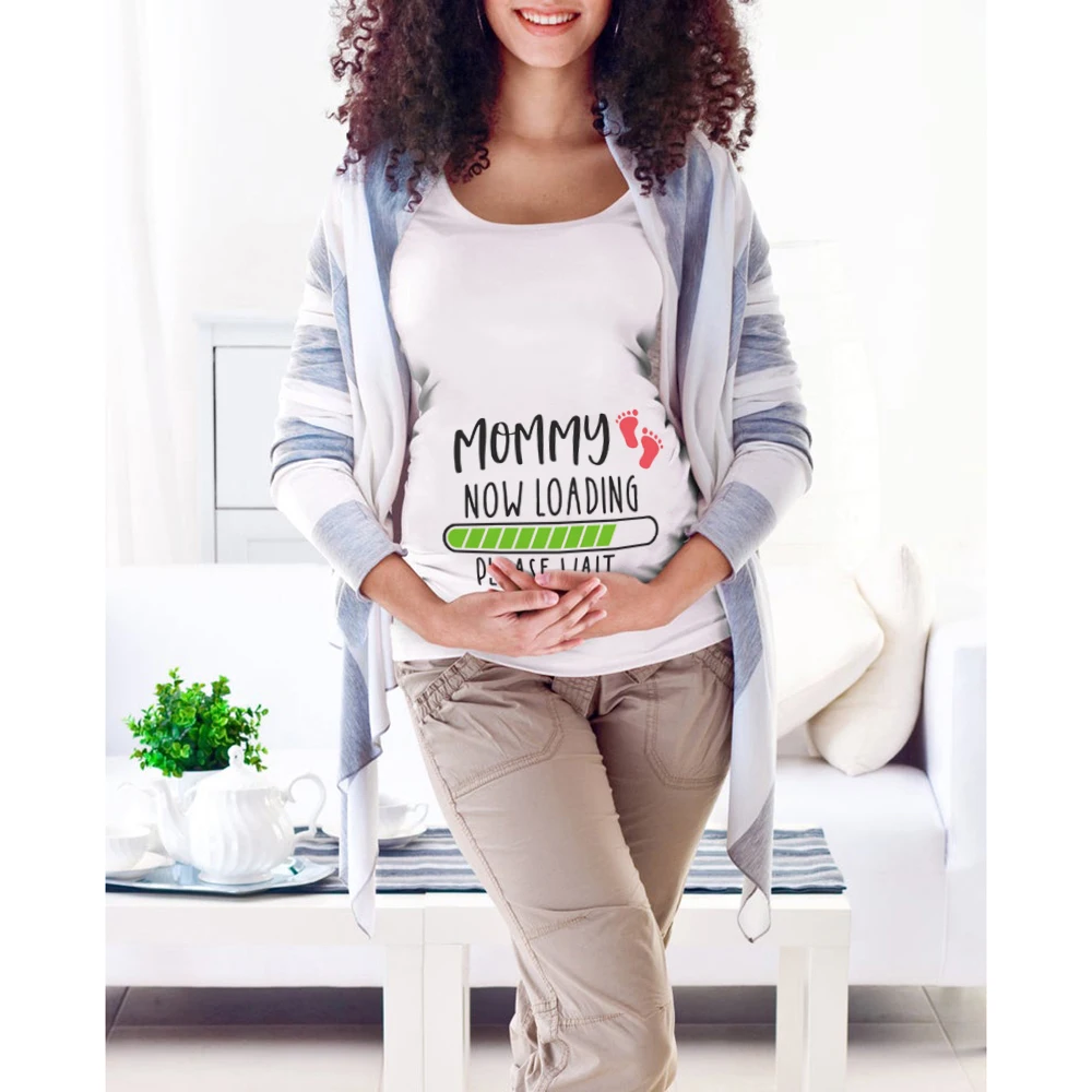 1pcs Mommy Daddy Loading Please Wait T Shirt Funny Couple Pregnant Announcement Shirts Plus Size Maternity Tshirt Family Clothes 3