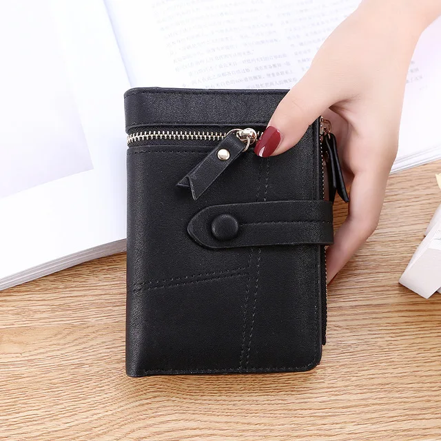 High Quality Women's Wallet Short Women Coin Purse Wallet Ladies Card Holder Small Hasp Money Bag Clutch Carteira кошелек A Black