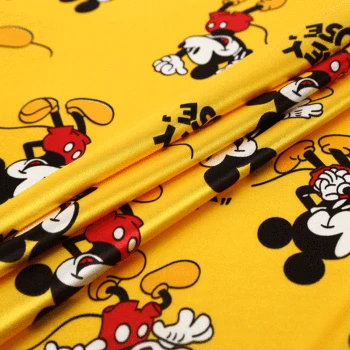 

Mickey printed satin fabric simulation silk elastic satin fabric spring and summer ice silk pajamas skirt clothes fabric