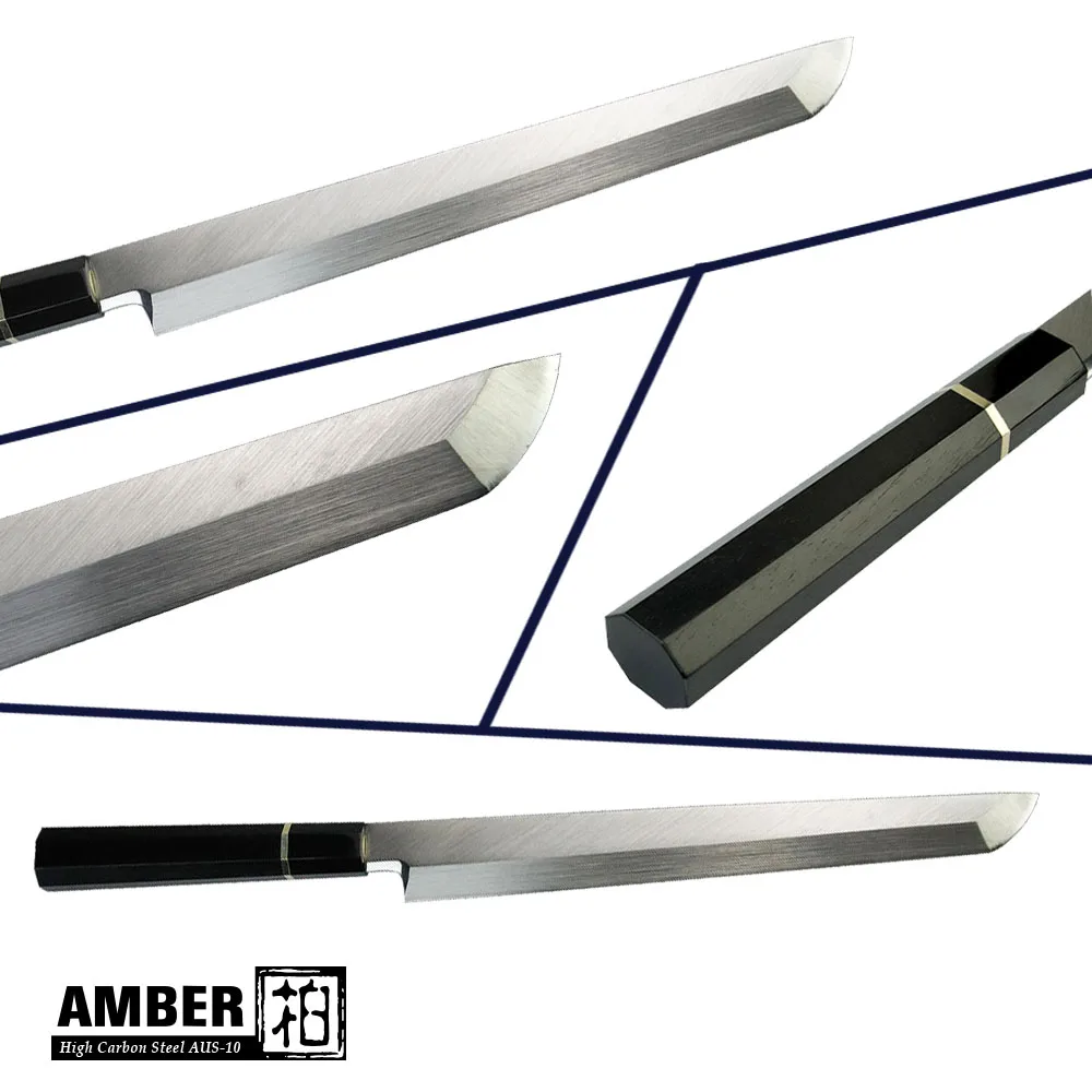 Янтарный нож 11 дюймов восьмиугольная эбеновая деревянная ручка AUS-10 из твердой стали Sakimaru нож из высокоуглеродистой нержавеющей стали кухонный нож повара