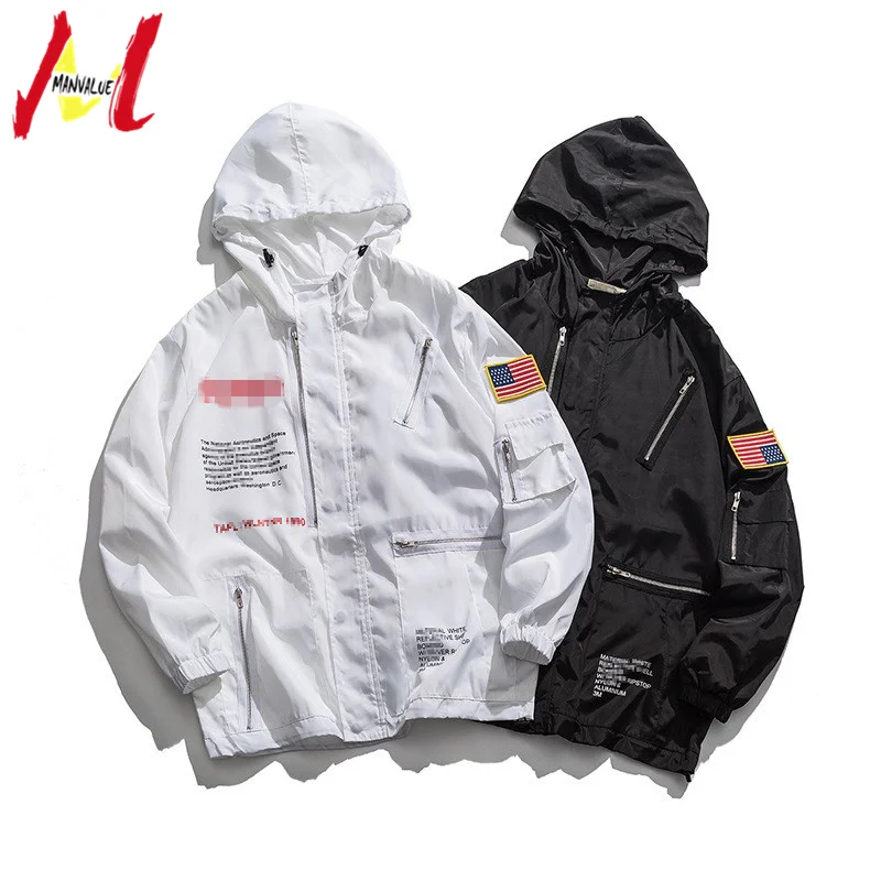 

MANVALUE Men's Fashion Jacket Men's Autumn and Winter Hooded Couple Padded-Jackets Female Hip Hop High Street Dance Windbreaker