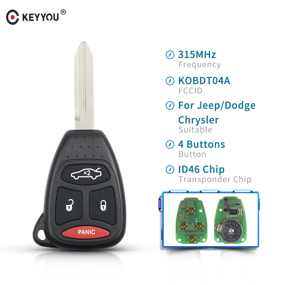 KEYYOU 315mhz KOBDT04A дистанционный Автомобильный ключ 3/4 кнопка для Dodge Chrysler Jeep Dakota Durango