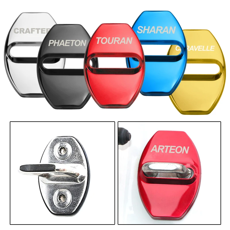 

4pcs Car styling Stainless steel Car Door Lock Protector Cover For POLO SCIROCCO CRAFTER PHAETON TOURAN SHARAN CARAVELLE Emblems