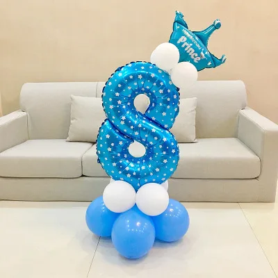 Blue 8 20 штук, розовые, синие фольгированные воздушные шары для малышей 0, 1, 2, 3, 4, 5, 6, 7, 8, 9 лет, праздничные украшения для детей - Цвет: Blue 8