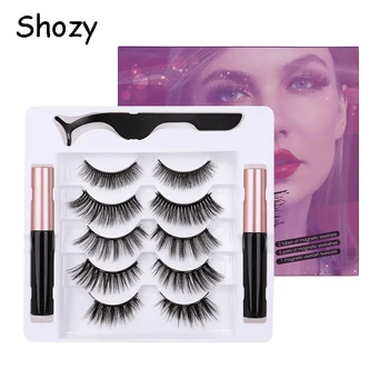 

Shozy Magnetic Eyelashes and Eyeliner Set 5 Magnet Natural Long Magnetic False Eyelashes with Magnetic Eyeliner and tweezer