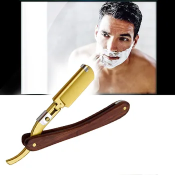 

Folding Knife Wood Handle Shaving Shear Razor Professional Hairdresser Razor Change Knife Blade