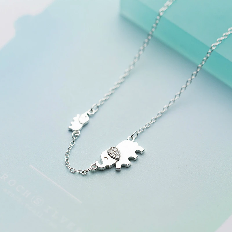 

100% S925 Sterling Silver Pendant Necklace with Diamonds Fashion Cute Elephant Chain on the Neck Jewelry for Women Holiday Gift