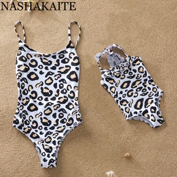 

NASHAKAITE Mother Daughter Swimsuit Summer Leopard Print One Piece Swimsuit Mommy and me Clothes Mom and Daughter Swimwear