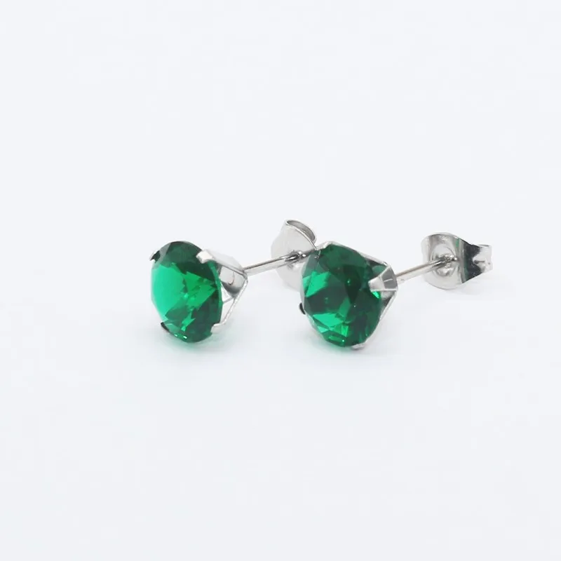 Size 3mm to 8mm 316L Stainless Steel Green Color Round Zircon Stud Earrings No Fade Allergy Free Brief Jewelry | Украшения и