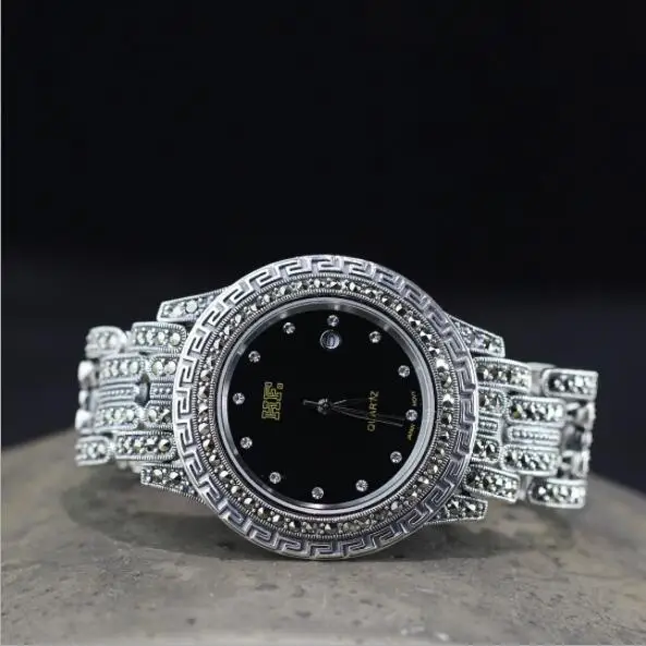 black Серебро 925 пробы S925 пробы, ювелирные изделия из стерлингового серебра Таиланд, мужские часы из стерлингового серебра, браслет из тайского серебра - Окраска металла: black