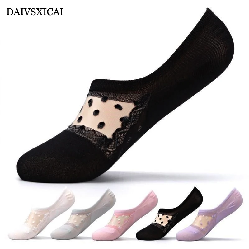 4 пара/лот = 8 шт., летние женские невидимые носки-башмачки, бесшовные силиконовые Нескользящие кружевные носки с закрытым носком, модные женские носки