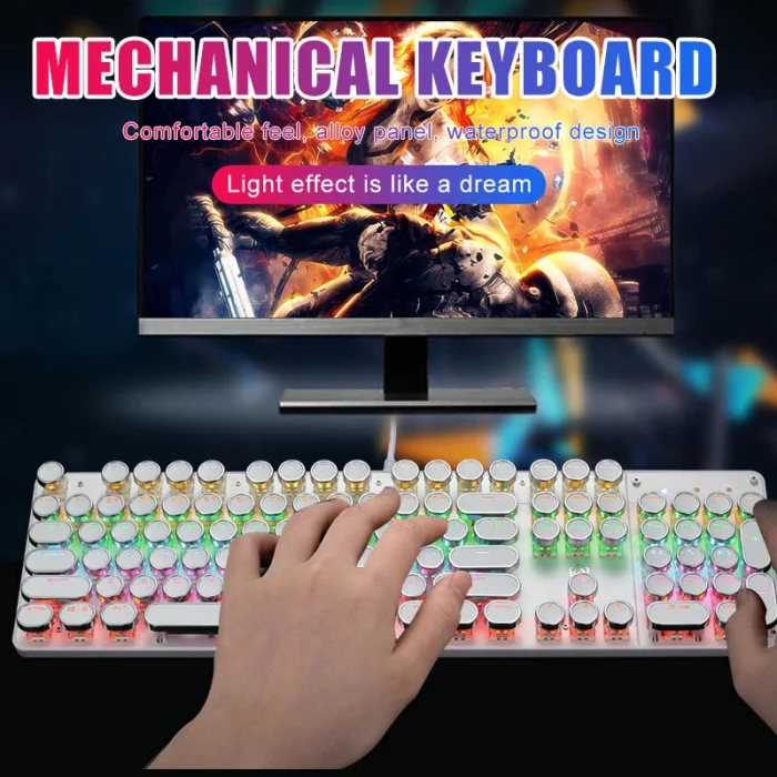 Горячая Проводная Механическая игровая клавиатура 104 переключатели клавиш для геймеров с 9 эффектом освещения