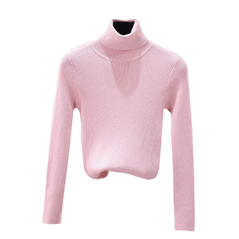 Толстый теплый женский свитер с высоким воротником, осенне-зимний вязаный женский свитер, эластичные мягкие женские пуловеры, свитер - Цвет: Pink